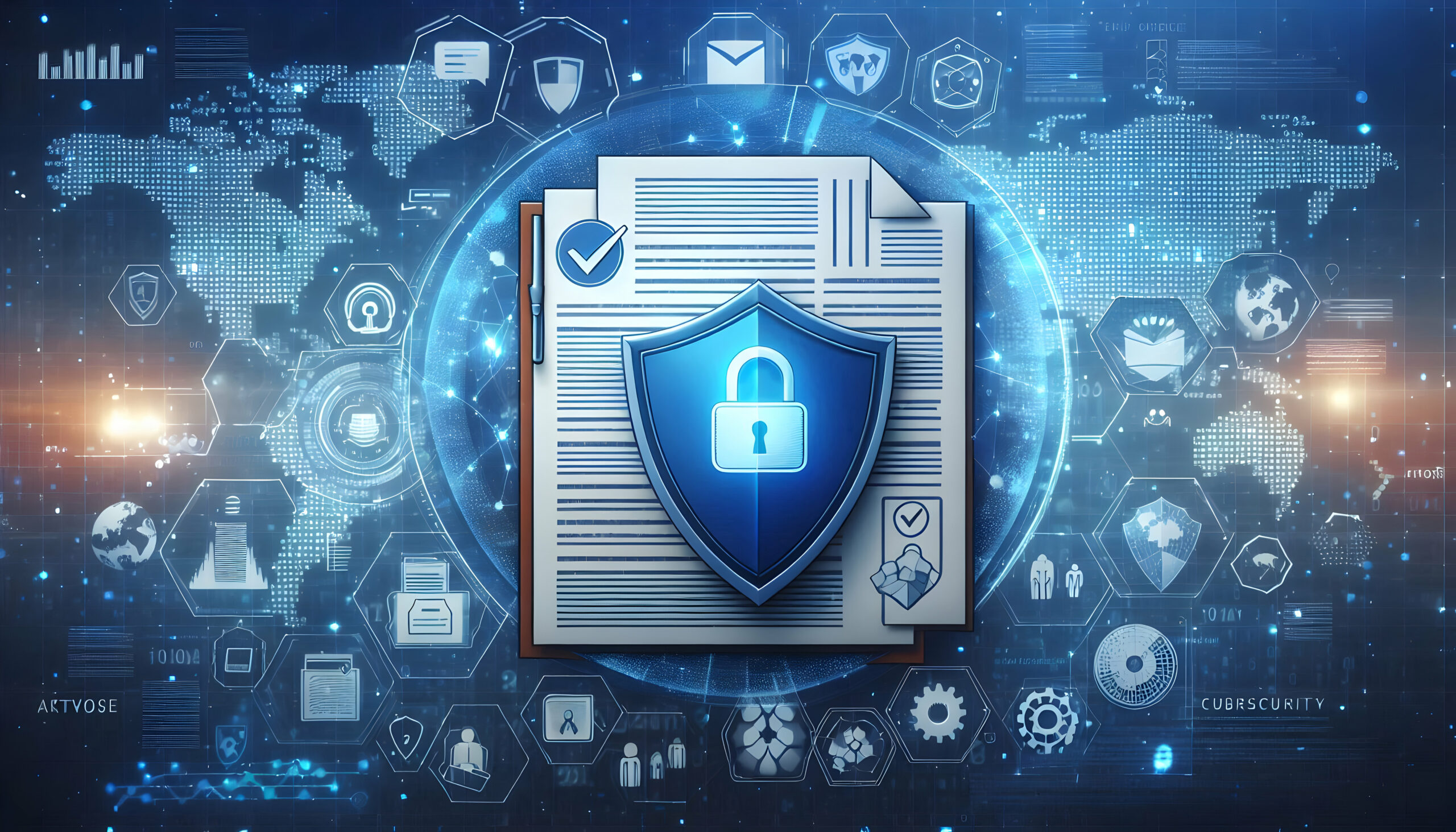 2D vector as Cybersecurity policy icon with a document and shield concept as Vector illustration of a cybersecurity policy icon with a document and shield highlighting the role of policies in maintain